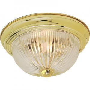  Satco SF76-091 Polished Brass Flush-Mount with Clear Ribbed Glass 