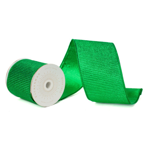 Vickerman QK240130 - Green Metallic Stripe Wired Decorative Ribbon - 4" x 10 Yards