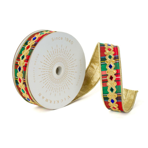 Vickerman QK240960 - Multicolor Plaid Wired Decorative Ribbon - 1.5" x 10 Yards