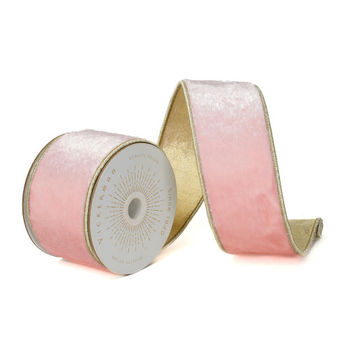 Vickerman QK241115 - Pink / Gold Velvet Wired Decorative Ribbon - 2.5" x 10 Yards