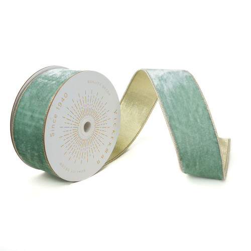 Vickerman QK241555 - Blue / Champagne Velvet Wired Decorative Ribbon - 2.5" x 10 Yards 