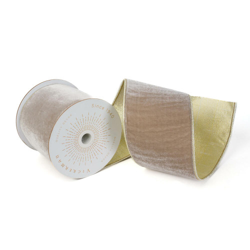 Vickerman QK242325 - Champagne Velvet Wired Decorative Ribbon - 4" x 10 Yards 