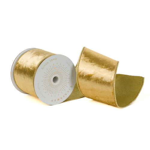 Vickerman QK242335 - Gold Velvet Wired Decorative Ribbon - 4" x 10 Yards