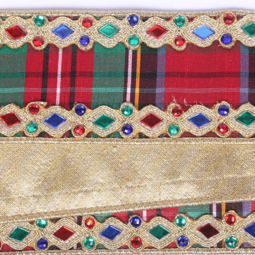 Vickerman QK250100 - Multi / Gold Jewel Plaid Wired Decorative Ribbon - 2.5" x 5 Yards 