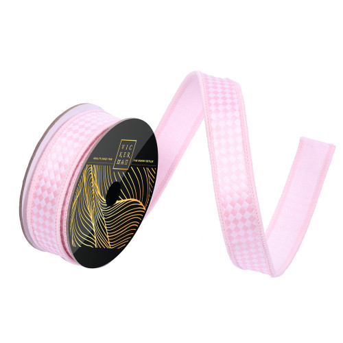 Vickerman QK250479 - Pink / White Dupion Diagonal Wired Decorative Ribbon - 1" x 10 Yards