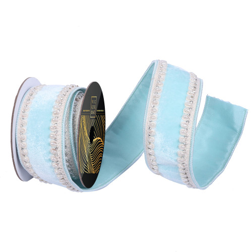 Vickerman QK250932 - Baby Blue Dupion Wired Decorative Ribbon - 2.5" x 5 Yards 
