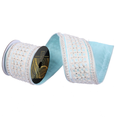 Vickerman QK251032 - Baby Blue Dupion Wired Decorative Ribbon - 4" x 5 Yards 
