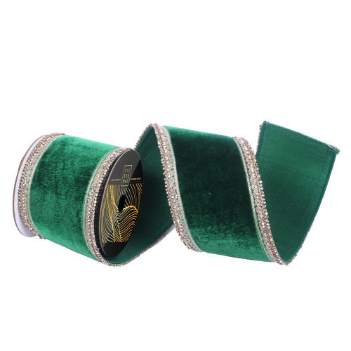 Vickerman QK251224 - Emerald Jewel Wired Decorative Ribbon - 4" x 5 Yards