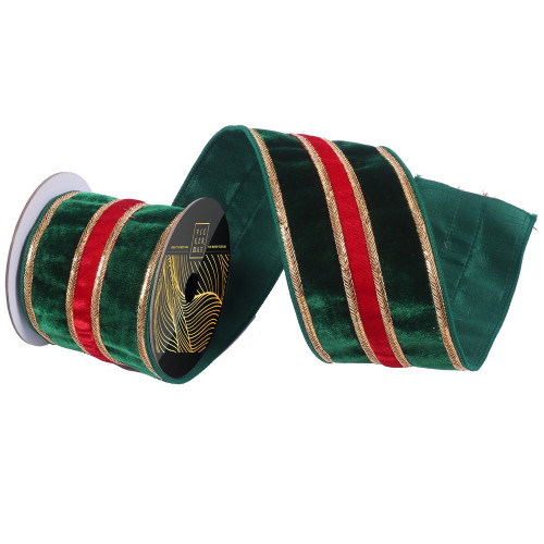 Vickerman QK251500 - Green / Red Velvet Wired Decorative Ribbon - 4" x 5 Yards