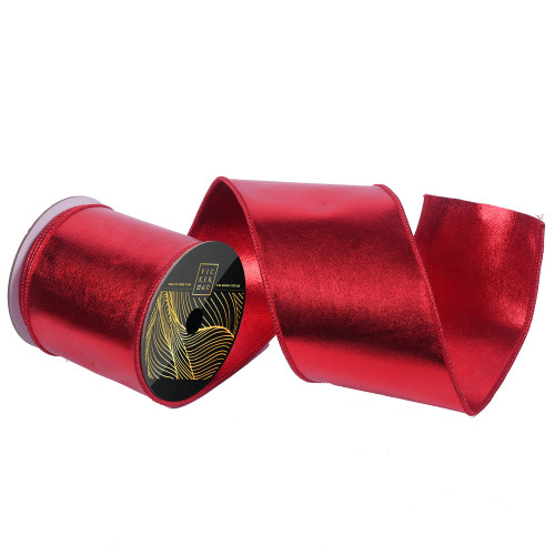 Vickerman QK251803 - Red Wired Decorative Ribbon - 4" x 10 Yards