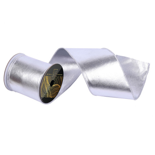 Vickerman QK251807 - Silver Wired Decorative Ribbon - 4" x 10 Yards