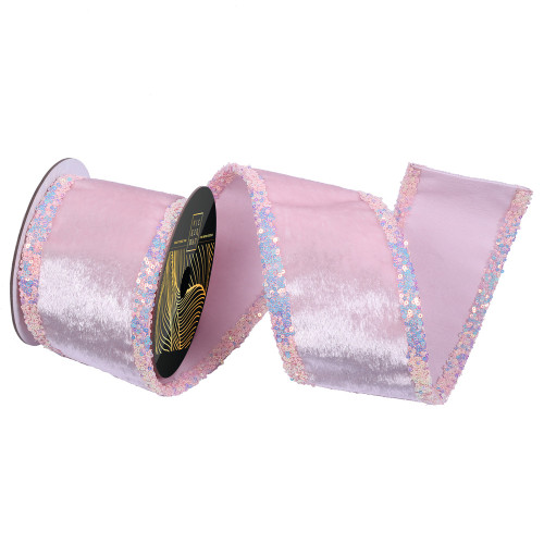 Vickerman QK252179 - Baby Pink Sequin Wired Decorative Ribbon - 4" x 5 Yards