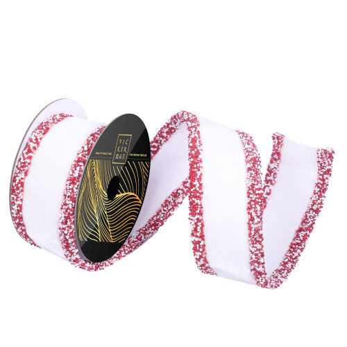 Vickerman QK252411 - White / Red Sequin Wired Decorative Ribbon - 2.5" x 5 Yards 