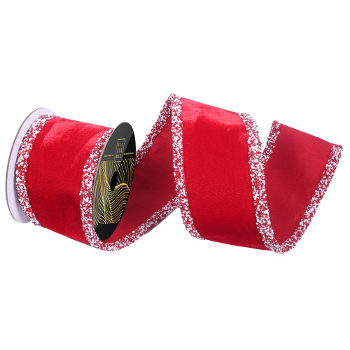 Vickerman QK252503 - Red / White Sequin Wired Decorative Ribbon - 4" x 5 Yards
