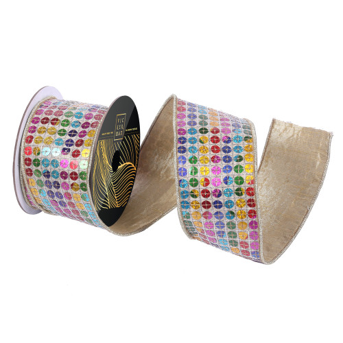 Vickerman QK253000 - Multicolor Sequin Wired Decorative Ribbon - 3.25" x 10 Yards