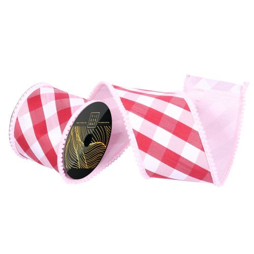 Vickerman QK253179 - Pink Dupion Plaid Wired Decorative Ribbon - 4" x 10 Yards
