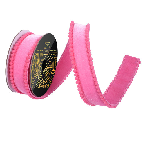 Vickerman QK254579 - Pink Pom Pom Wired Decorative Ribbon - 1.5" x 10 Yards