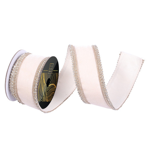 Vickerman QK258038 - Champagne Velvet Wired Decorative Ribbon - 2.5" x 10 Yards 