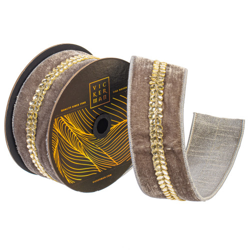 Vickerman QK258187 - Pewter Velvet Wired Decorative Ribbon - 2.5" x 5 Yards