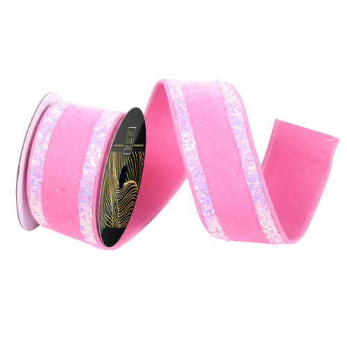Vickerman QK258479 - Pink Sequin Wired Decorative Ribbon - 2.5" x 5 Yards