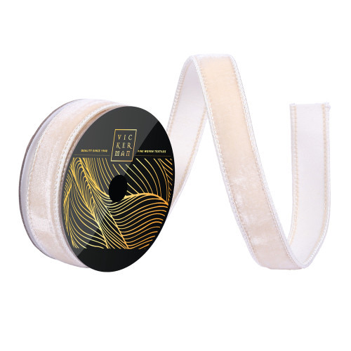 Vickerman QK258601 - Ivory Velvet Wired Decorative Ribbon - 1" x 10 Yards