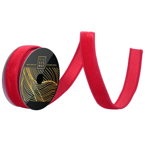 Vickerman QK258603 - Red Velvet Wired Decorative Ribbon - 1" x 10 Yards 