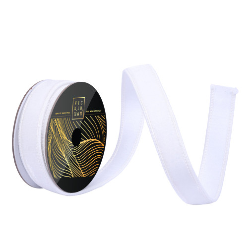 Vickerman QK258611 - White Velvet Wired Decorative Ribbon - 1" x 10 Yards 