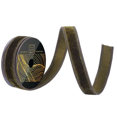 Vickerman QK258614 - Olive Velvet Wired Decorative Ribbon - 1" x 10 Yards