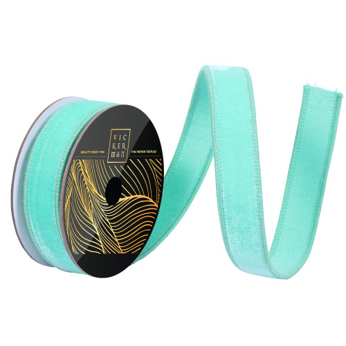 Vickerman QK258635 - Seafoam Velvet Wired Decorative Ribbon - 1" x 10 Yards 