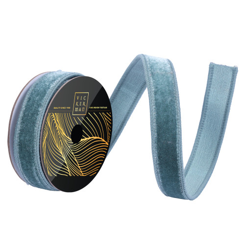Vickerman QK258647 - Slate Blue Velvet Wired Decorative Ribbon - 1" x 10 Yards