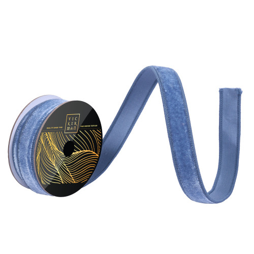 Vickerman QK258652 - Denim / Blue Velvet Wired Decorative Ribbon - 1" x 10 Yards 