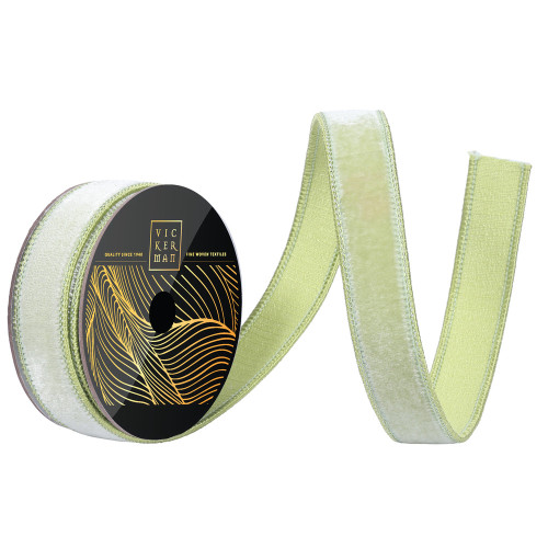 Vickerman QK258654 - Celadon Velvet Wired Decorative Ribbon - 1" x 10 Yards