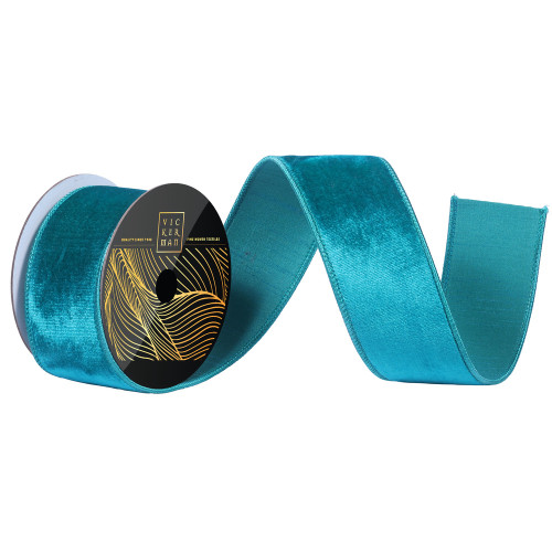 Vickerman QK258741 - Dark Teal Velvet Wired Decorative Ribbon - 2.5" x 10 Yards 