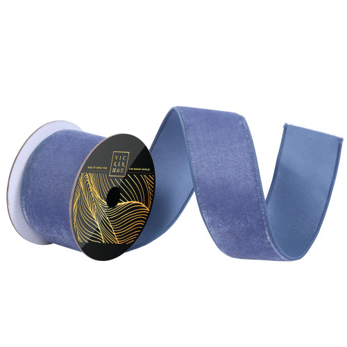 Vickerman QK258752 - Denim Blue Velvet Wired Decorative Ribbon - 2.5" x 10 Yards 