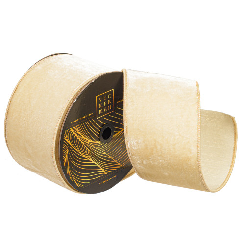 Vickerman QK258801 - Ivory Velvet Wired Decorative Ribbon - 4" x 10 Yards 