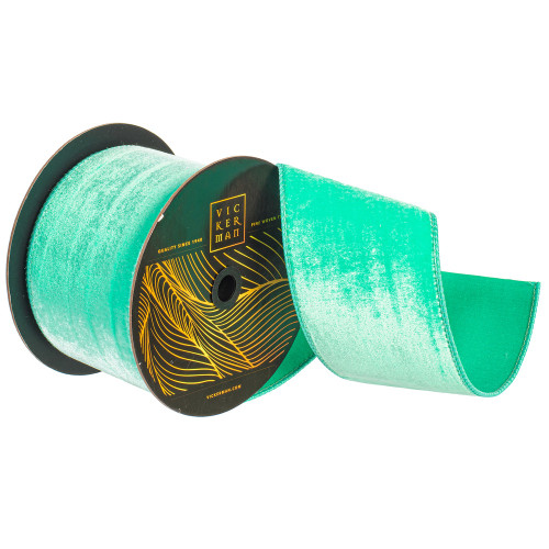 Vickerman QK258835 - Seafoam Velvet Wired Decorative Ribbon - 4" x 10 Yards