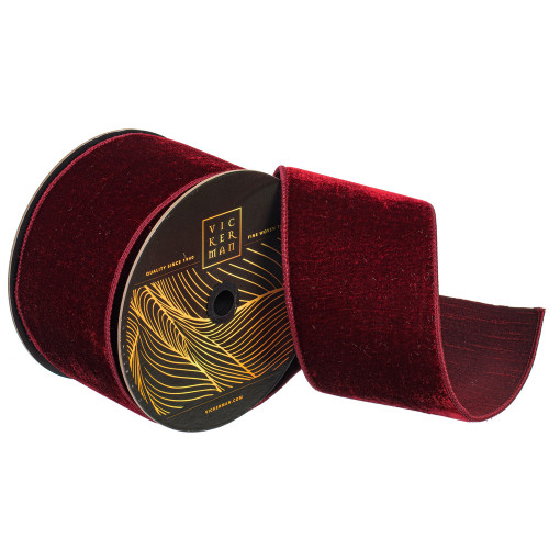 Vickerman QK258865 - Burgundy Velvet Wired Decorative Ribbon - 4" x 10 Yards 