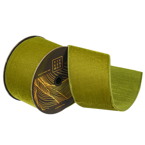 Vickerman QK258873 - Lime Velvet Wired Decorative Ribbon - 4" x 10 Yards