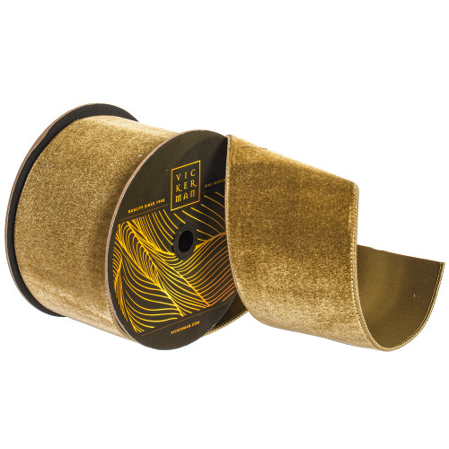 Vickerman QK258876 - Mocha Velvet Wired Decorative Ribbon - 4" x 10 Yards 