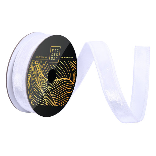 Vickerman QK259111 - White Velvet Wired Decorative Ribbon - 1" x 10 Yards 
