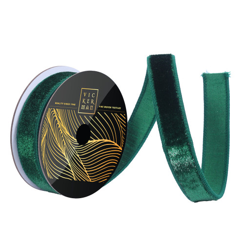 Vickerman QK259124 - Emerald Velvet Wired Decorative Ribbon - 1" x 10 Yards