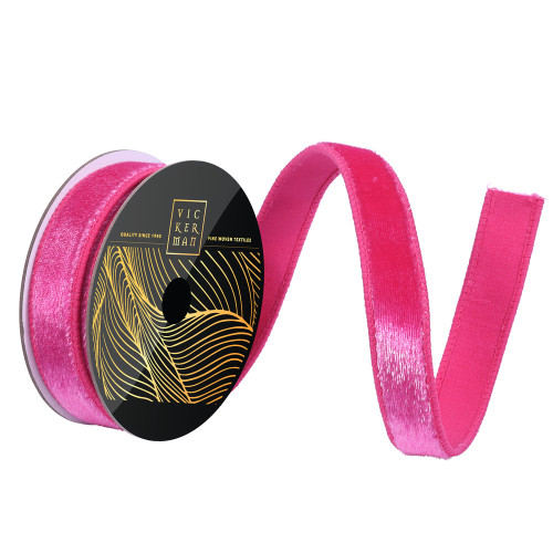 Vickerman QK259159 - Hot Pink Velvet Wired Decorative Ribbon - 1" x 10 Yards