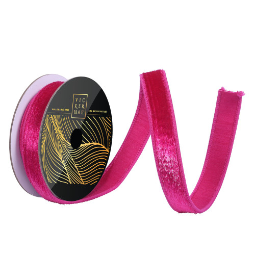 Vickerman QK259170 - Fuchsia Velvet Wired Decorative Ribbon - 1" x 10 Yards