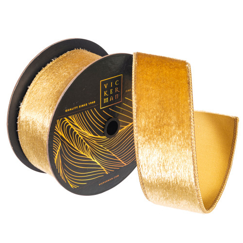 Vickerman QK259238 - Champagne Velvet Wired Decorative Ribbon - 2.5" x 10 Yards 