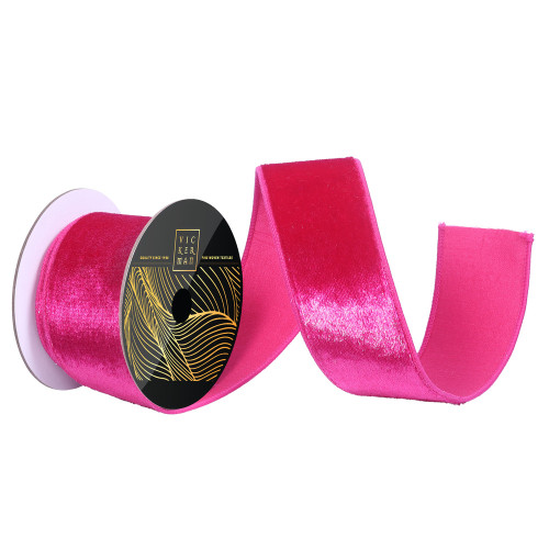 Vickerman QK259270 - Fuchsia Velvet Wired Decorative Ribbon - 2.5" x 10 Yards