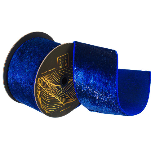 Vickerman QK259322 - Cobalt Blue Velvet Wired Decorative Ribbon - 4" x 10 Yards 