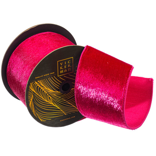 Vickerman QK259370 - Fuchsia Velvet Wired Decorative Ribbon - 4" x 10 Yards 