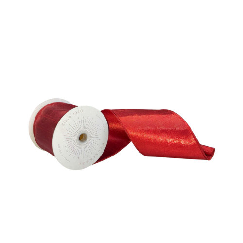 Vickerman QTX24015 - Red Metallic Wired Decorative Ribbon - 4" x 10 Yards 