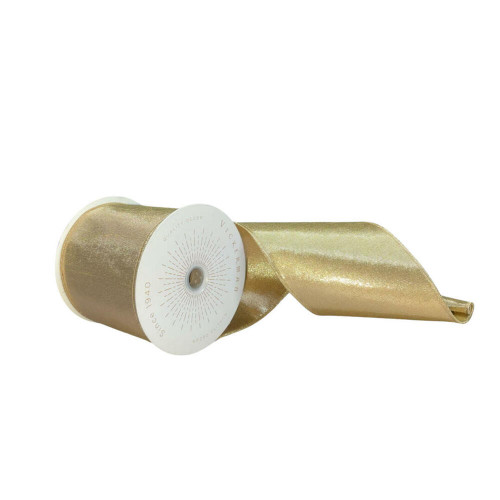 Vickerman QTX24045 - Gold Metallic Wired Decorative Ribbon - 4" x 10 Yards 