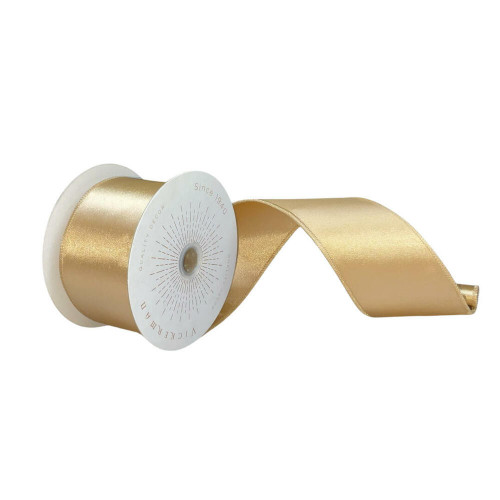 Vickerman QTX240938 - Champagne Shiny Wired Decorative Ribbon - 2.5" x 10 Yards 